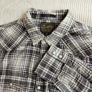 Lucky Brand Classic Fit Plaid Button Down Shirt Western Pearl Snap Men M